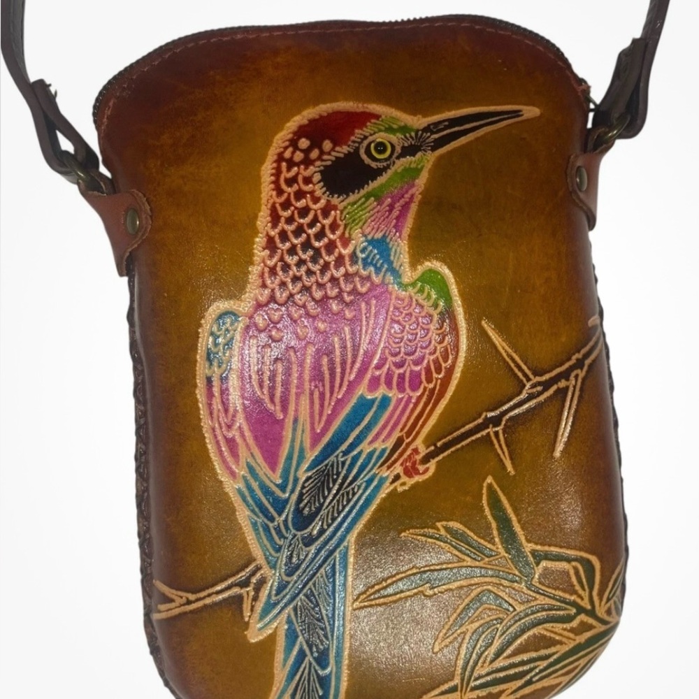 Handcrafted Leather Crossbody Bag with Bird Design